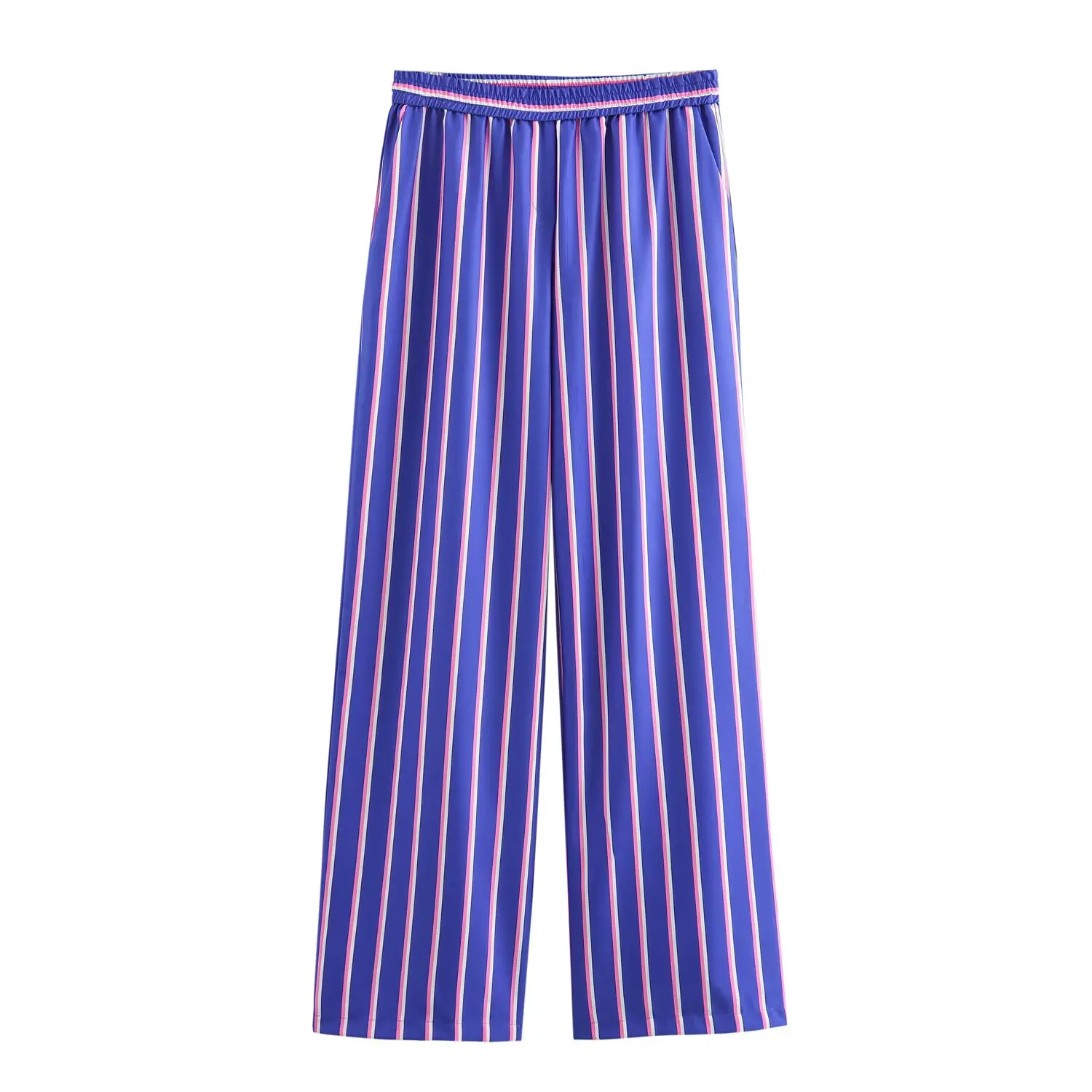 Pantalon droit rayé ample à taille élastique pour femmes, vêtements de Style européen et américain, nouvelle collection 2025