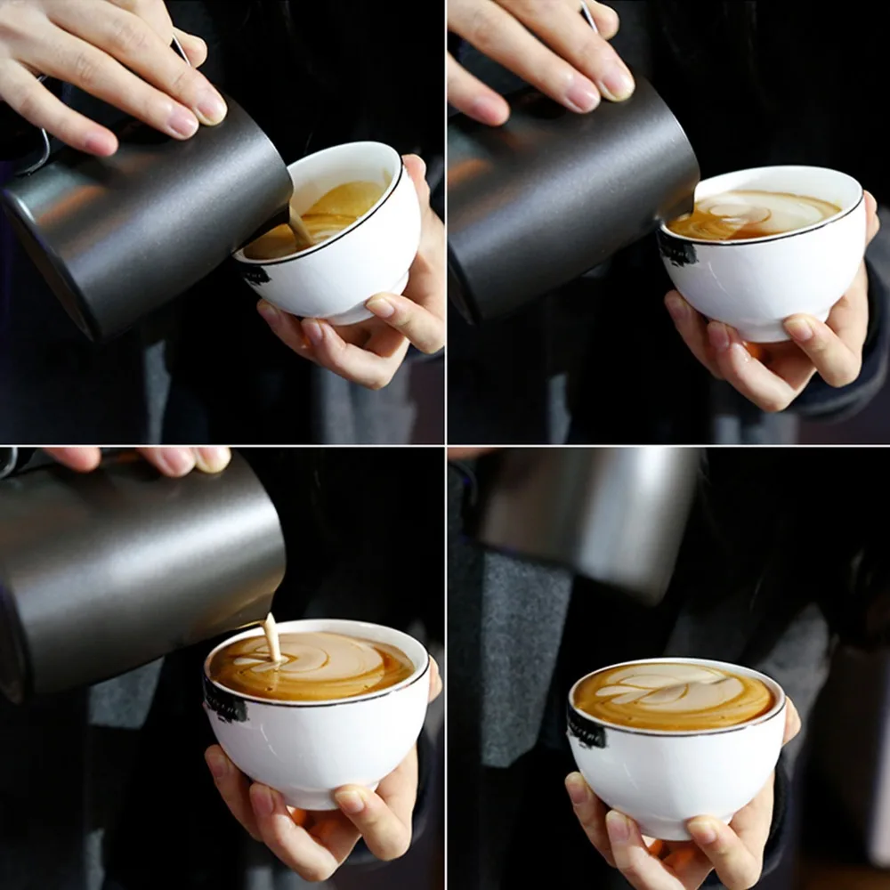 Stainless Steel Milk Frothing Pitcher 450ml Capacity Black Milk Jug Non Stick Coating Inclined Mouth Frothing Cup