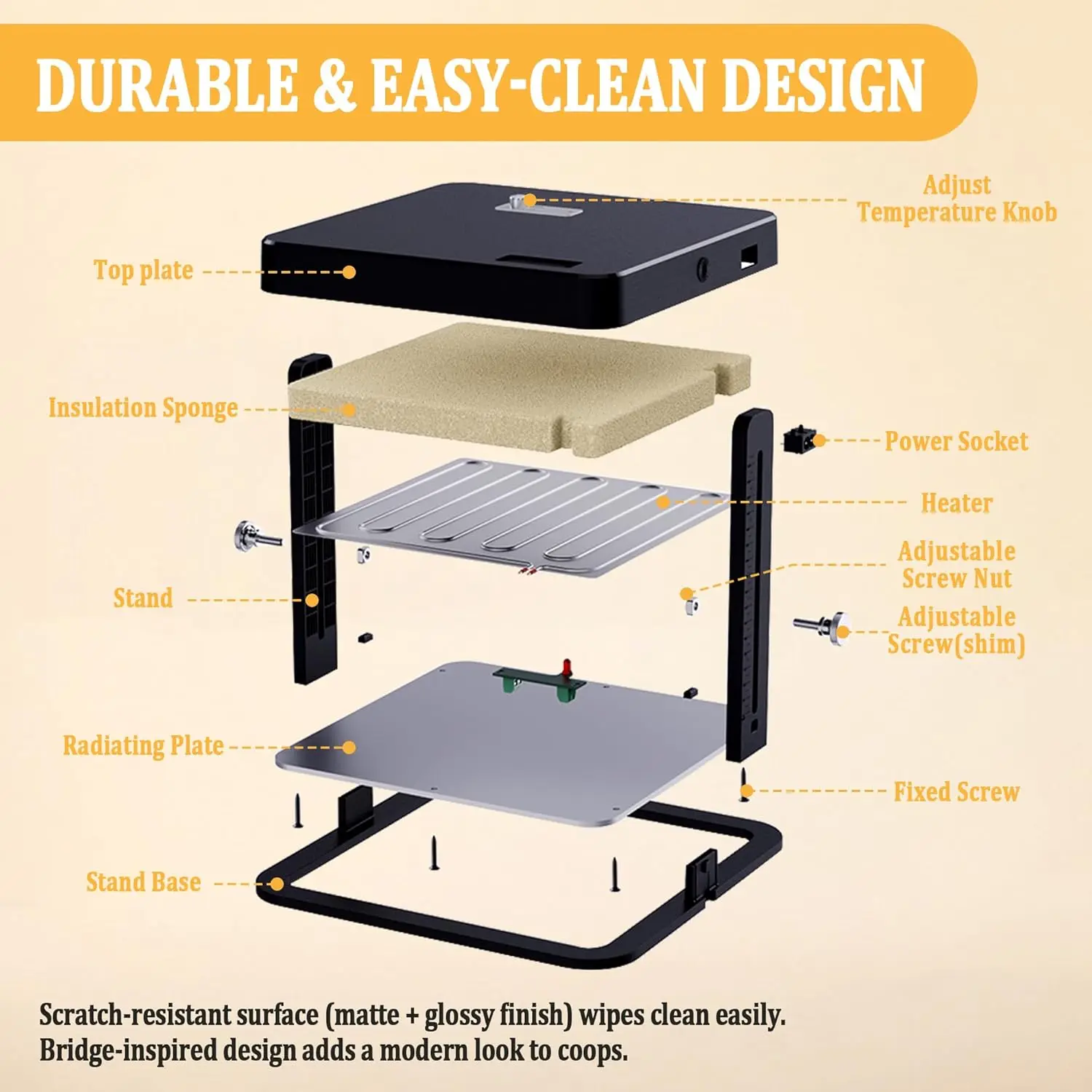 Chick Brooder Heater Plate, 10.7" x 10.7" Adjustable Height & Temperature, 15~22W Energy-Efficient Brooder Heating Plate for Up