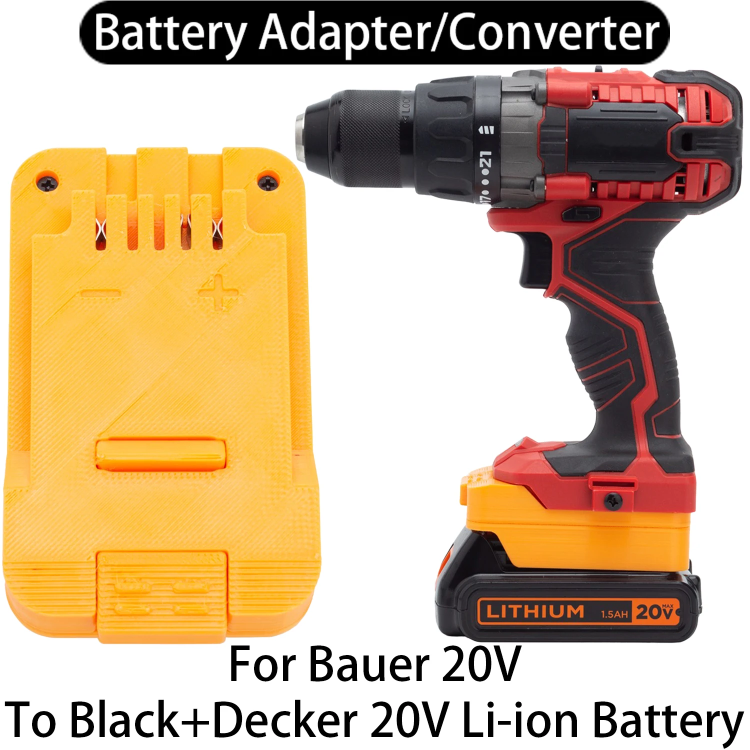 Battery Adapter Converter for Bauer 20V Li-ion Tool to Black+Decker 20V Li-ion Battery Adapter Converter Power Tool Accessory