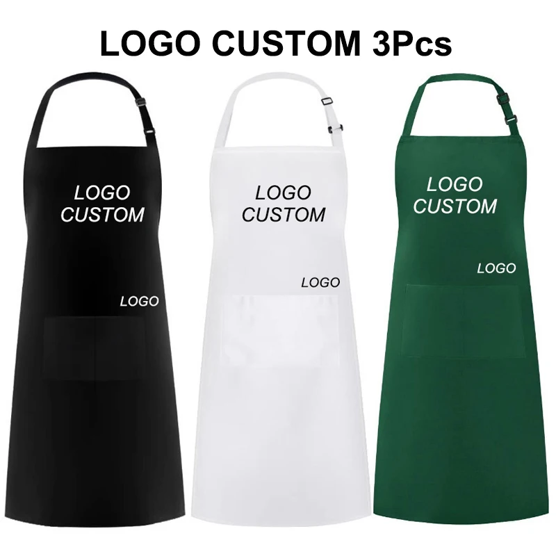 Adjustable Aprons Strong Fabric Apron Personalize Logo 3Pcs Salon Baber Hairdresser Apron Kitchen Apron For Woman Men Chef Apron