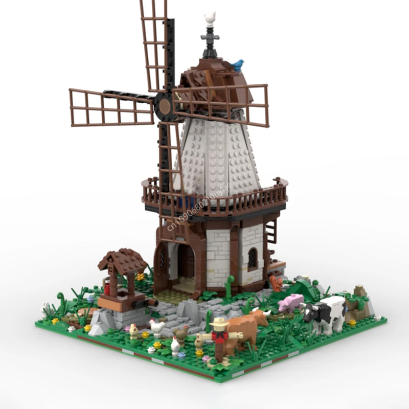 1374pcs Moc Medieval Windmill Modular Castle Model Building Blocks DIY Creative Assembly Bricks Toys Kids Christmas Gifts