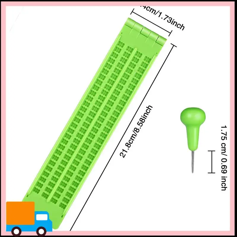 لوحة كتابة برايل احترافية مكونة من 4 خطوط مكونة من 28 خلية مع قلم برايل برايل مع ممارسة محمولة لمستلزمات التعلم العمياء