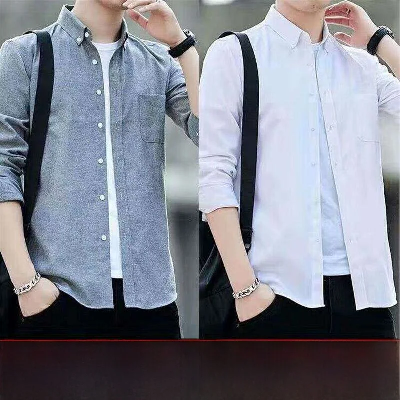 Long Sleeve Casual Shirt Thin Business Style for Men Summer New Style Youth Popular Polyester Fiber Oxford Cloth Regular Fit