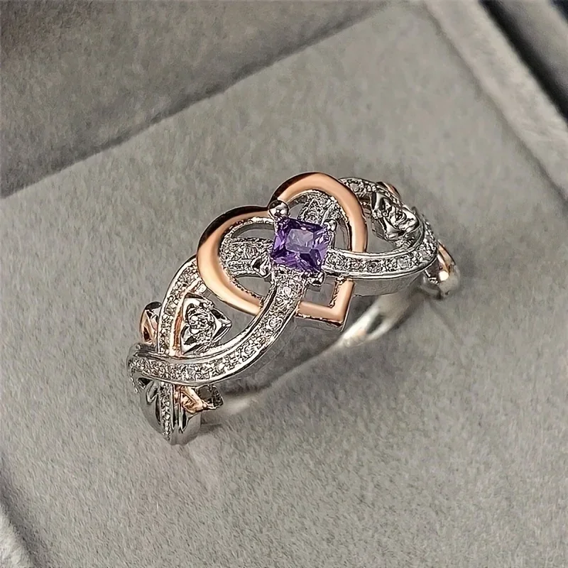 Anillos creativos de corazón para mujer para el Día de San Valentín con flor rosa romántica, anillos de compromiso de boda, joyería estética