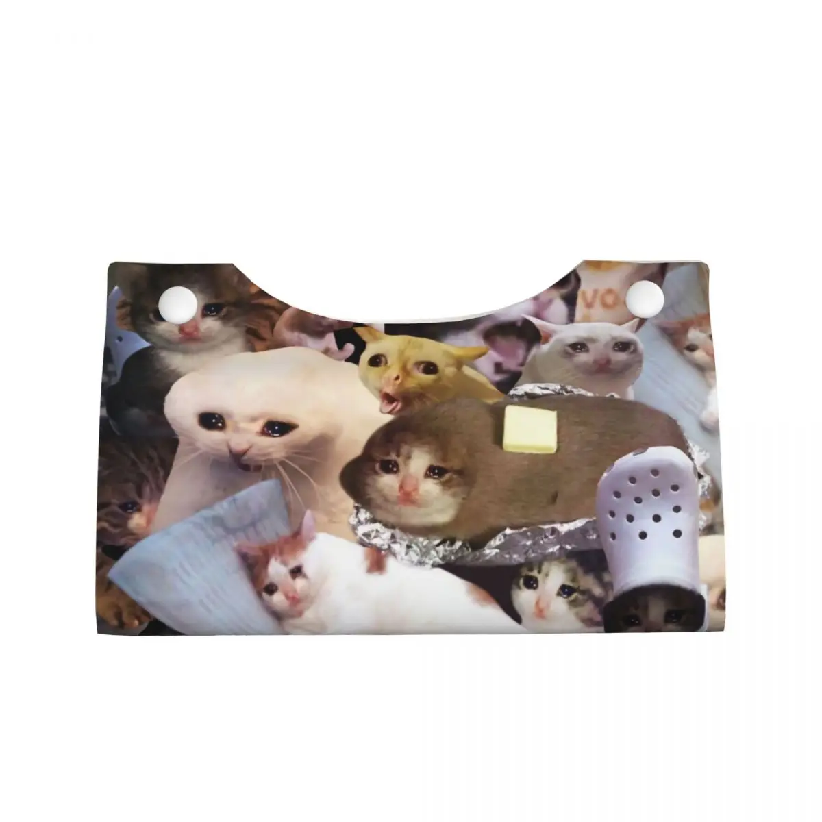 Custom Crying Cat Memes Tissue Box Cover for Bathroom Car Animal PU Leather Rectangular Facial Tissue Box Holder