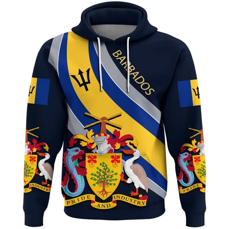 Full Print Barbados Flag National Emblem Pattern Hoodie für Männer Frauen Neu in Langarm Pullover Sweatshirt Herren Sport Hoody