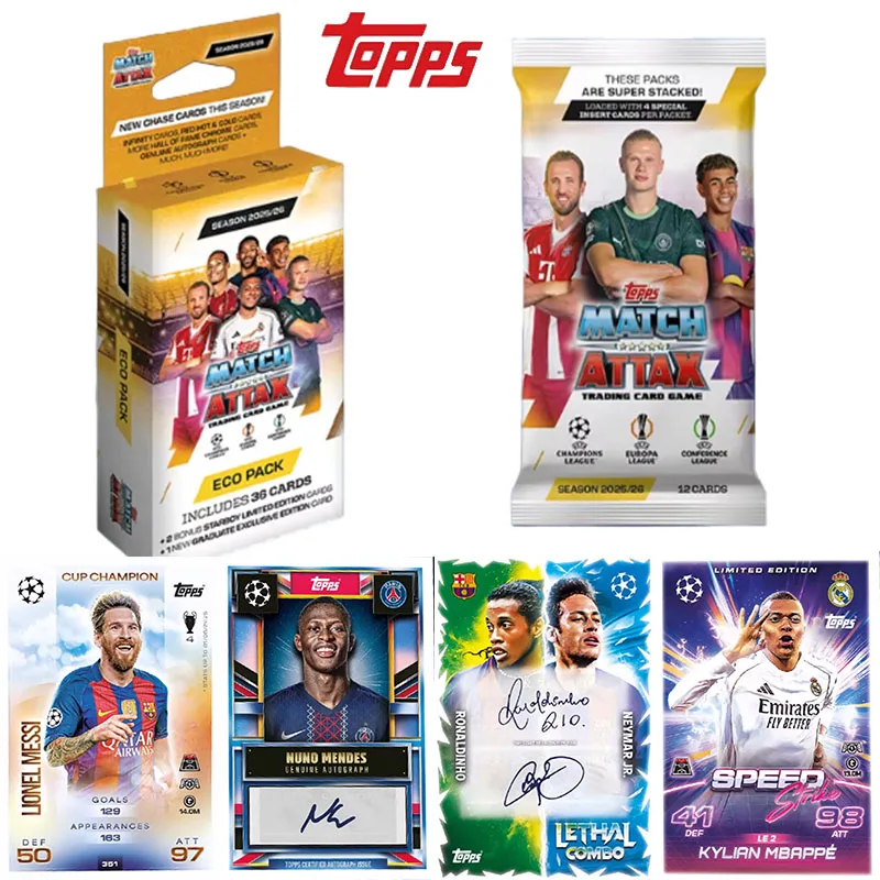 

﻿ Оригинальные коллекционные карточки Topps UCC 2026 Match Attax Eco Friendly, официальные, экологичные, премиум-класса, редкие, для футбольной лиги УЕФА