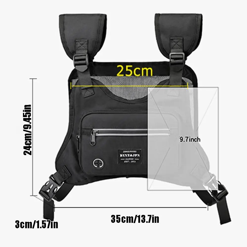 Reflective Running Vest Bag Breathable Streetwear Hip Hop Vest Bag Casual with Adjustable Straps Climbing Backpack Outdoor