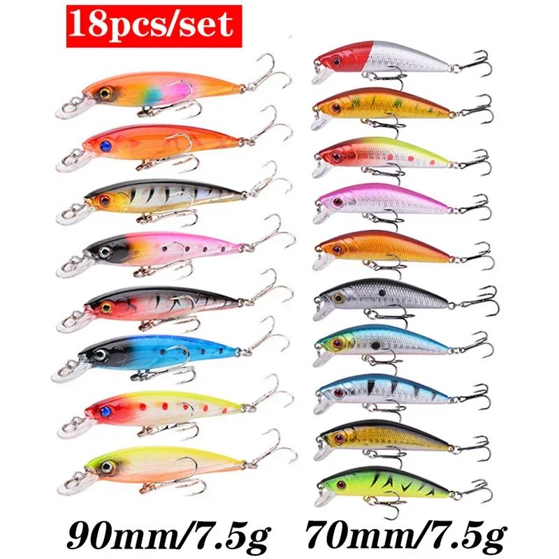 

18pcs/Lot Minnow Crankbaits Fishing Lures Set Sea Bass Feather Wobbler Artificial Bait for Fishing Tackle Hard Plastic Swimbait