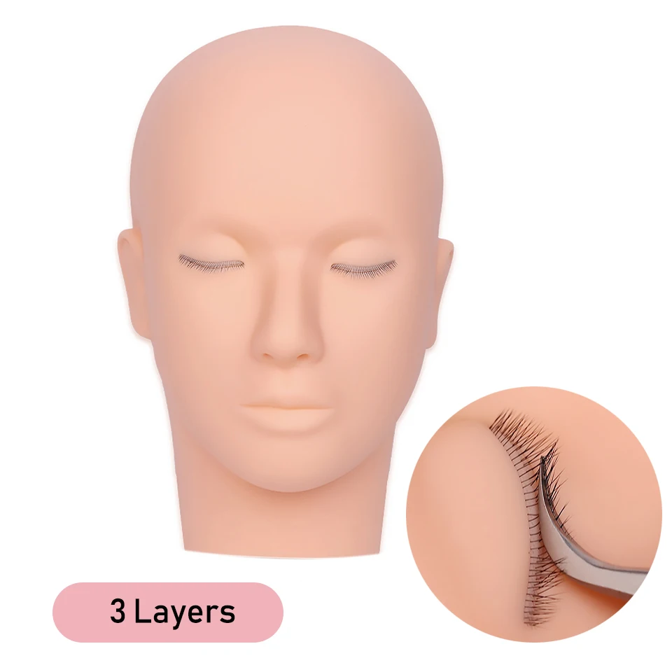 

3 layers lash mannequin head Safe Soft Silicone High Simulation Makeup Practice Head 3D Eyelash Extension Training Head Supplies