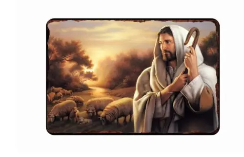 Иисус Христа искусство «хороший пастушья» полностью металлический жестяной знак 8x12