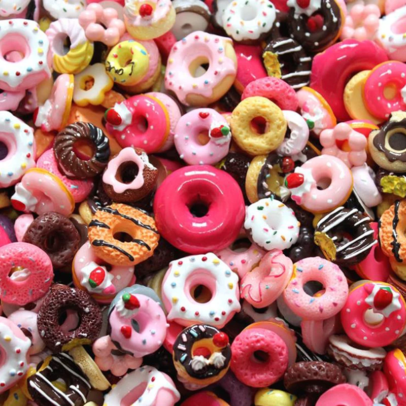 10Pcs Mini Candy Donut Bread Doll Food Scale Dollhouse Miniature Cake Accessories Home Craft Decor Cake Kids Kitchen Toys Gift