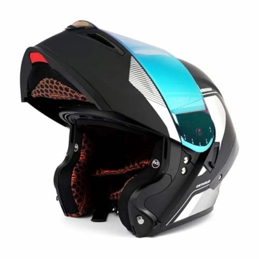 

Modular LED Full Face Motorcycle Helmet with DOT Approval for Adults Men Women - Features Flip-Up Dual Visor Sun Shield and Blu