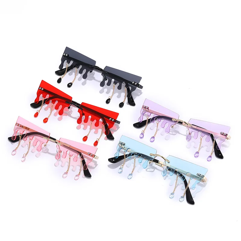 

Rimless Cloud Shape Sunglasses Vintage Tassel Steampunk Eyewear Novelty Gothic UV400 Fashion Party Christmas Unisex Shades