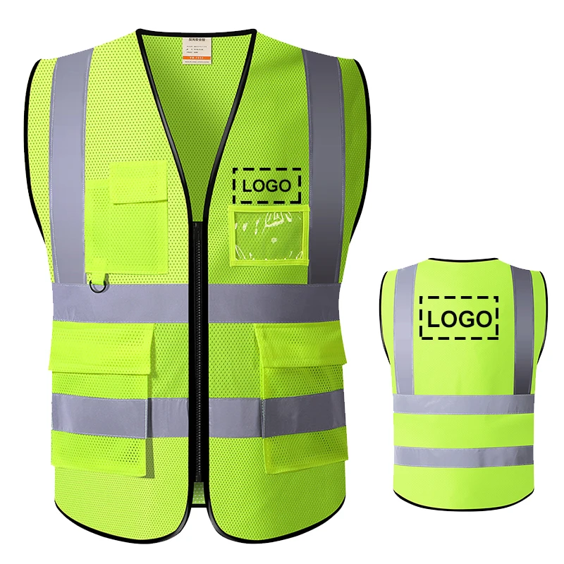 

Safety Vest Custom Logo or Text High Visibility Vest Mesh Mens Workwear Multi Pockets Work Tool Vests