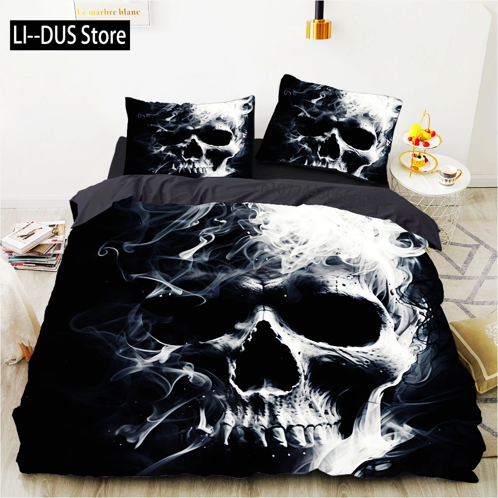 

Grim Skull Bedding Set Cartoon Halloween Comforter Sets Double Queen King Twin Full Size Duvet Cover Set Kids Girls
