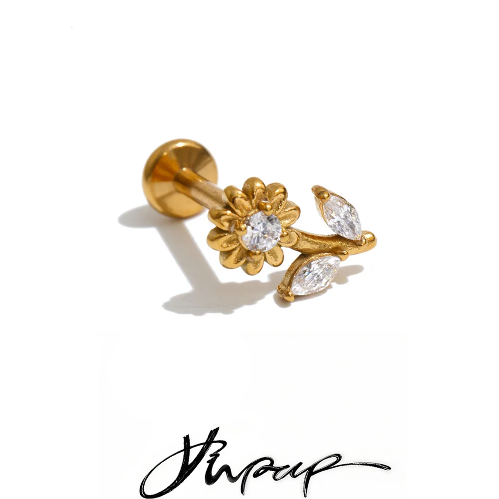 Yhpup 1 Stück 316 Edelstahl Zirkonia Blumen-Ohrstecker mit Flacher Rückseite, Exquisiter Schicker Piercing-Schmuck