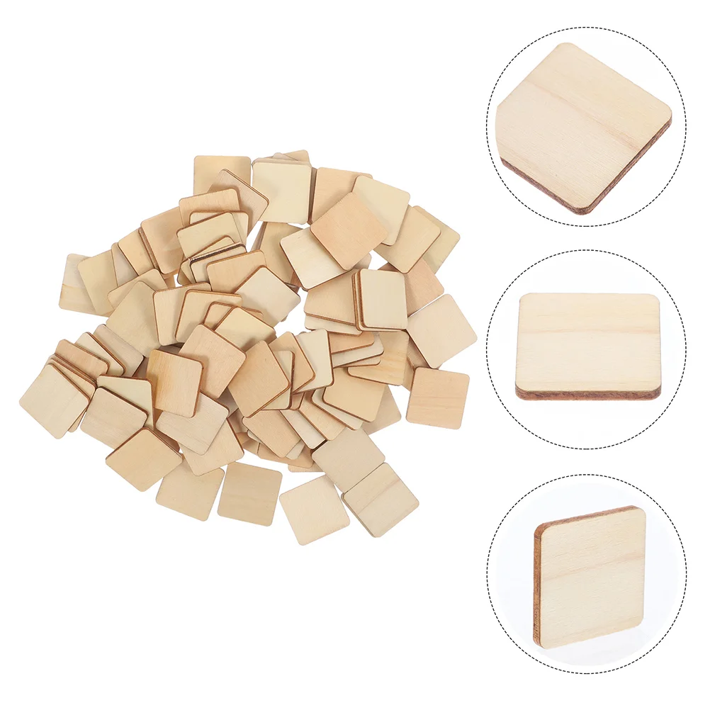 

100 Pcs Square Wood Chips DIY Party Decor Wooden Cutout Blank Board Unpainted Child