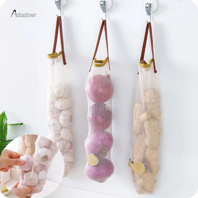 1 PCS Mesh Net Breathable Fruit Vegetable Garlic Onion Hanging Storage Bag Reusable Mesh Bags Organizer Home Kitchen Accessories