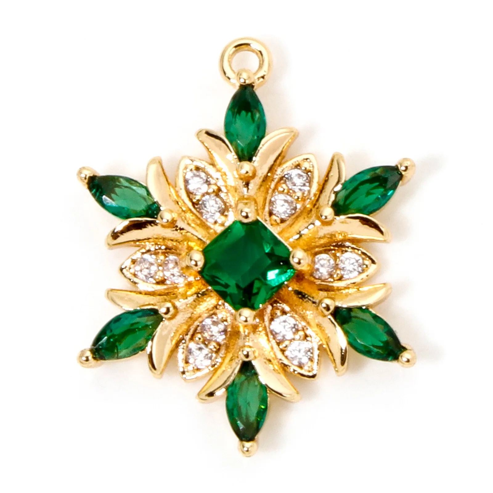 1 Stück Weihnachts-Messinganhänger, goldfarben, Schneeflocke, mit Zirkonia, mehrfarbiger Strass-Anhänger, zum Selbergestalten, Schmuckgeschenk für Damen, 20,5 x 16 mm. – Detail 5
