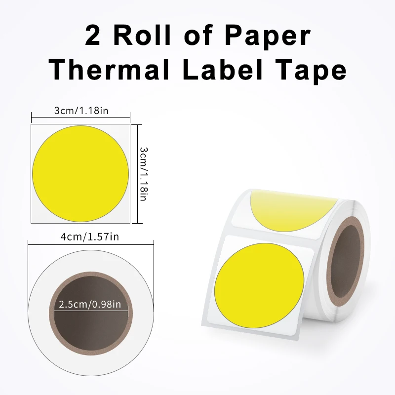 SINMARK Yellow Round Stickers Thermal Label Blank Self-Adhesive Paper DIY Compatible with Phomemo DETONGER Printer