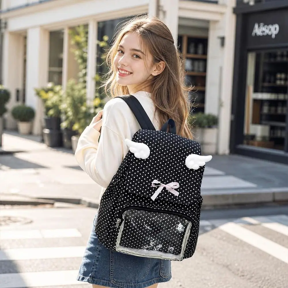 Polka Dot Polka Dot Bow Backpack Large Capacity Bow Student Backpack Japanese Style Double Shoulder Straps School Bag