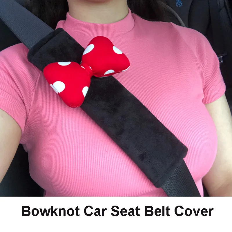 Soft Auto Seat Belt Cover Seatbelt Shoulder Pad Cute Cartoon Red Dot Bow for a More Comfortable Driving Compatible with All Cars