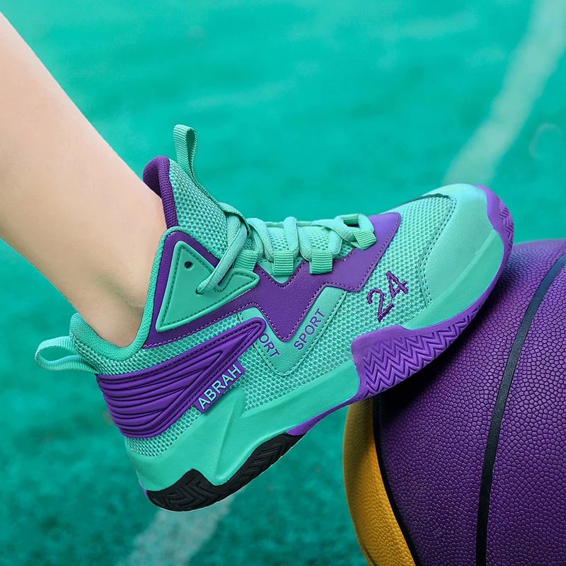 Kids High-Top Breathable Mesh Basketball Sneakers Lightweight Court Shoes for Boys Girls Non-Slip Cushioned Training Sports Shoe