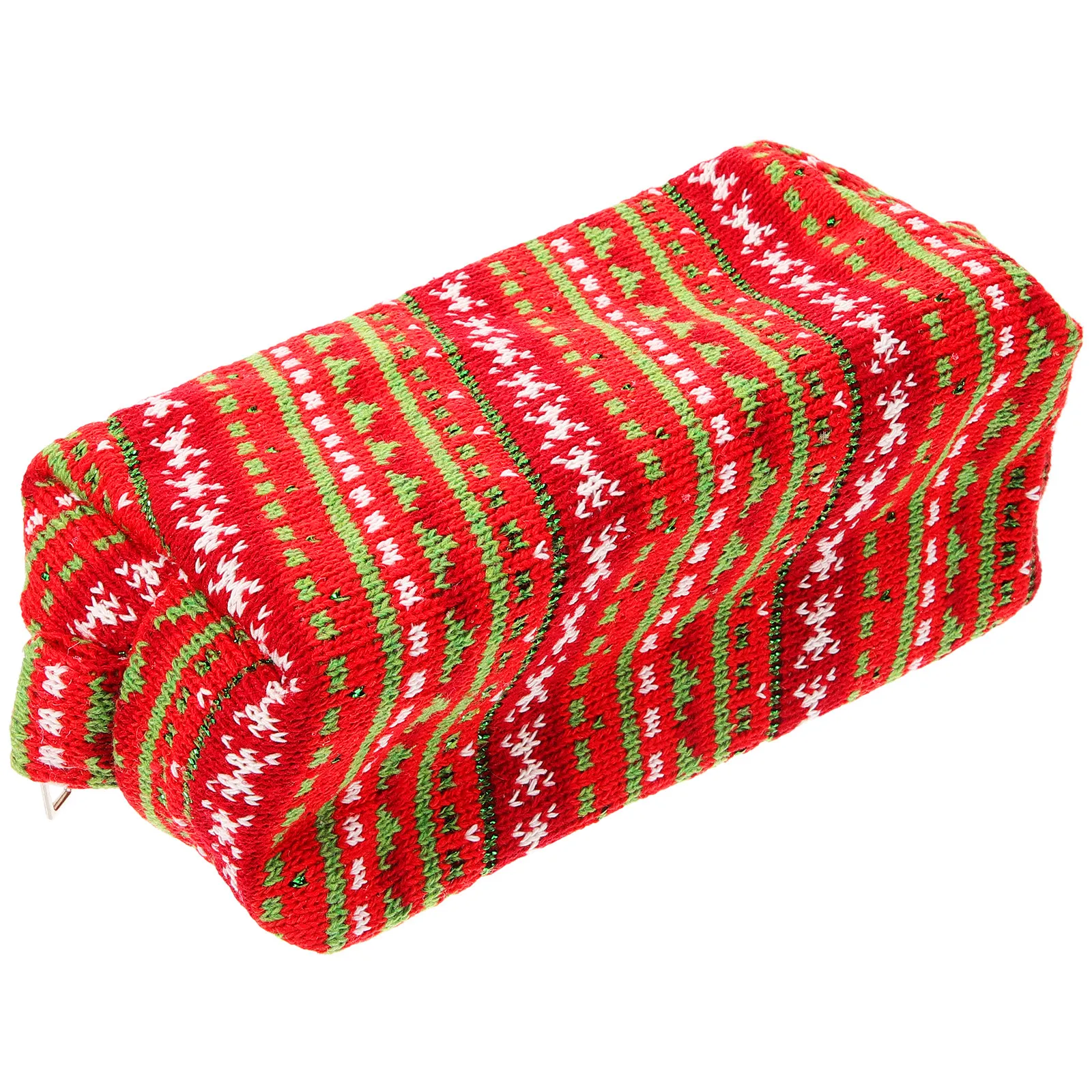 

Large Knitted Pencil Case for College Student Stylish Makeup Bag with Red Green Stripes Functional Organizer for Daily