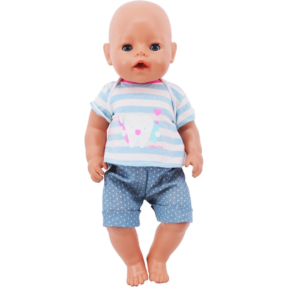 Conjunto de ropa para muñeca americana, Set de 2 piezas de manga corta y pantalones de 43Cm para bebé recién nacido y niña de 18 pulgadas, camiseta