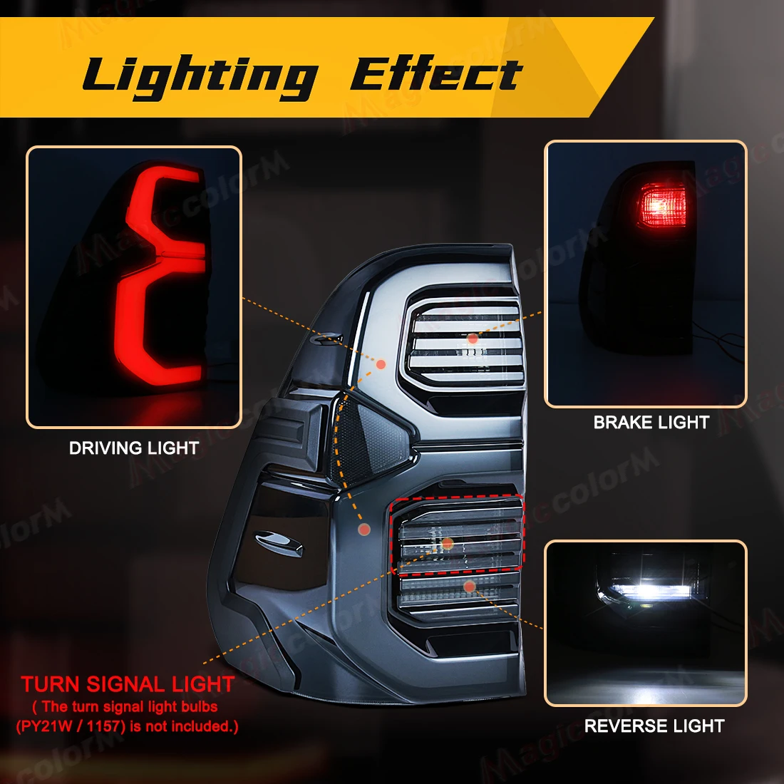 RGB APP التحكم مصابيح خلفية السيارة لتويوتا هايلكس ريفو 2015 2016 2017 - 2022 2023 2024 الفرامل الخلفية القيادة عكس المصابيح الخلفية للسيارة #4