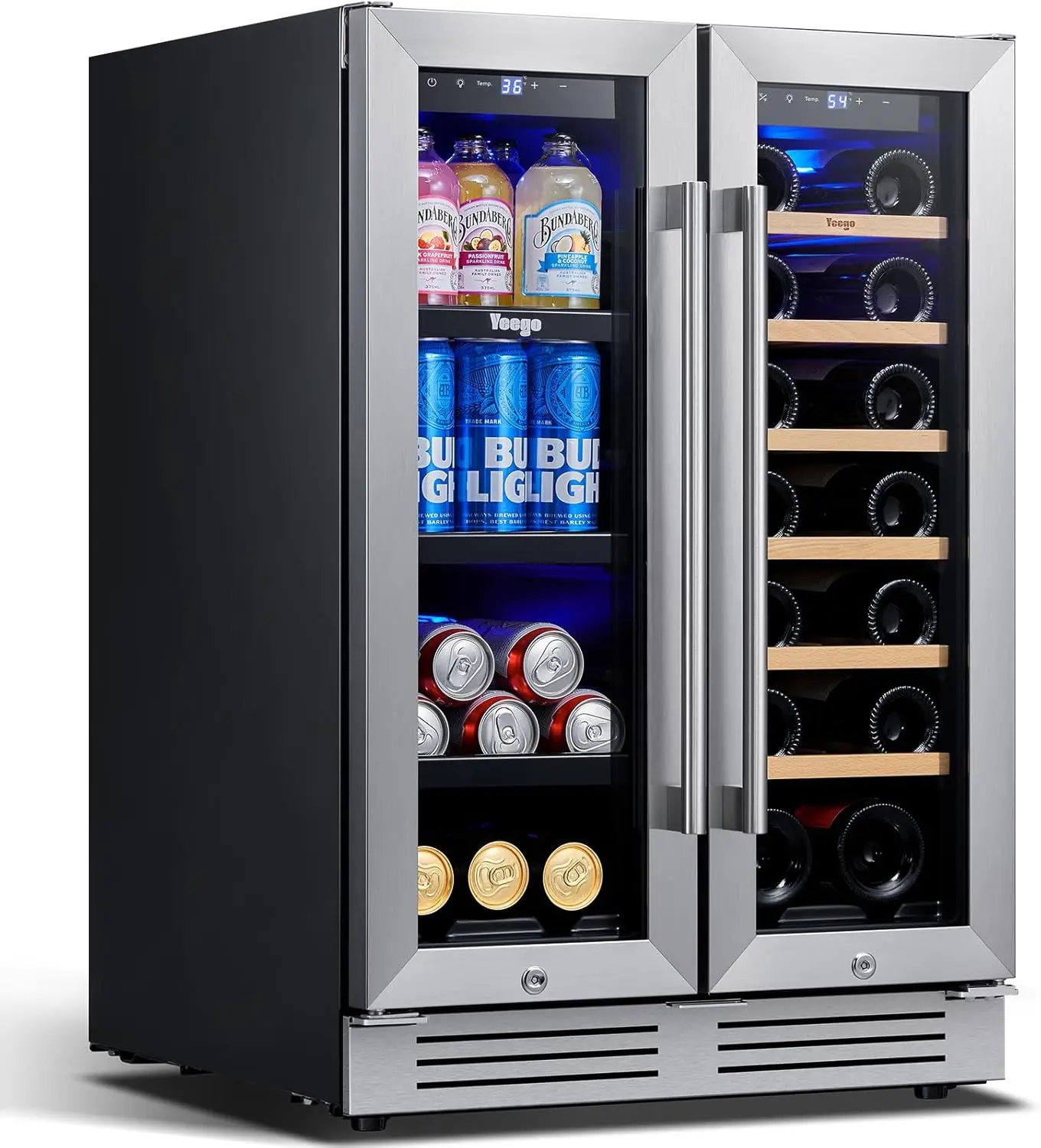 

Wine And Beverage Refrigerator 24"", Dual Zone Beverage Cooler Wine Fridge With Upgrade Quiet Cooling, Anti-Uv Glass Door, 20
