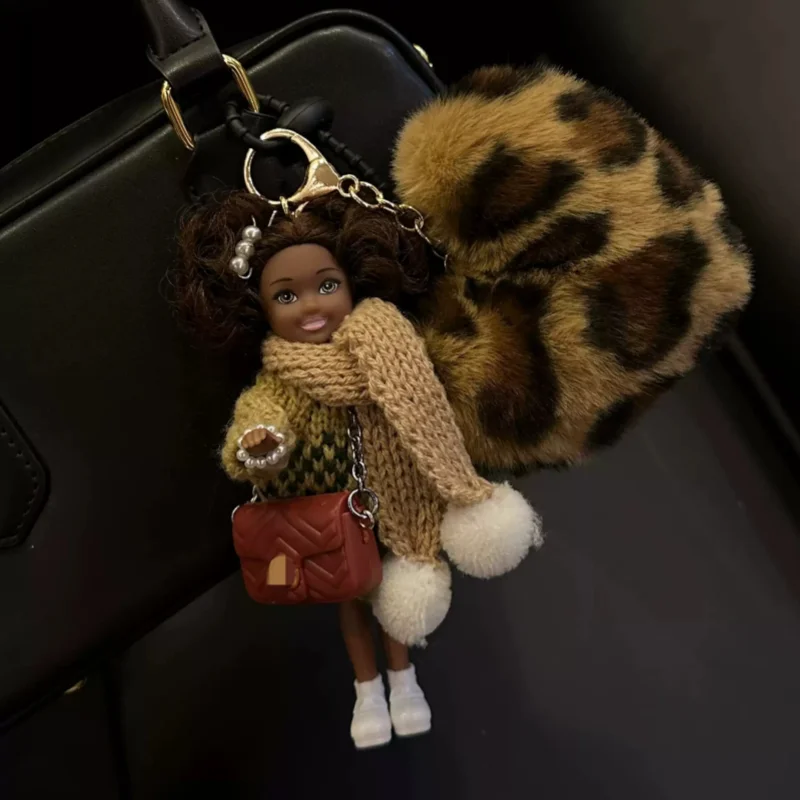 Retro schwarzer Ledermode Kopf DIY verbesserte Prinzessin geformte Puppentasche Rucksack hängende Dekoration trendiges Spielzeug neues Geschenk auf Lager