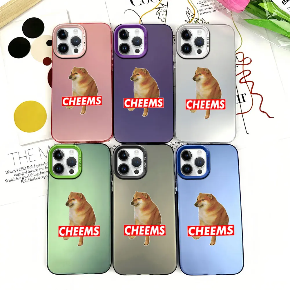 Funny Cheems Doge Meme Doggy Phone Case for iPhone 12 11 13 14 15 16 Pro Plus IMD Plating Cover