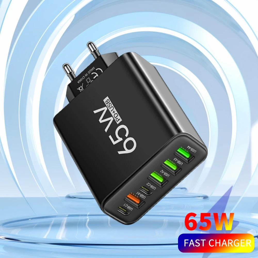 Total 65W USB Type C Fast Charging Charger Multi Ports Wall Quick Charge Power Adapter For iPhone Samsung Huawei Xiaomi Oneplus