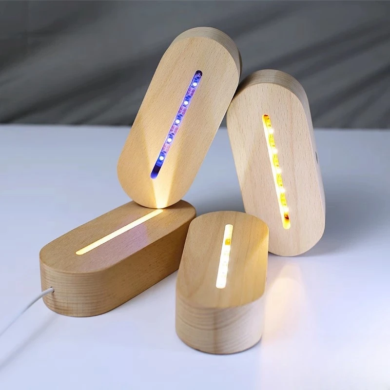 DIY Wooden LED Display Lamp Base Holder USB Rectangle Table Lamp Stand For Crystal Glass Resin Art Gift 3D Night Light Lamp Base