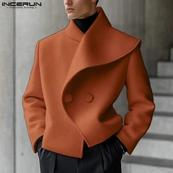 INCERUN Tops 2025 American Style Fashion Men's Asymmetrical Collar Suit Casual Personality Male Solid Loose Long Sleeved Blazers