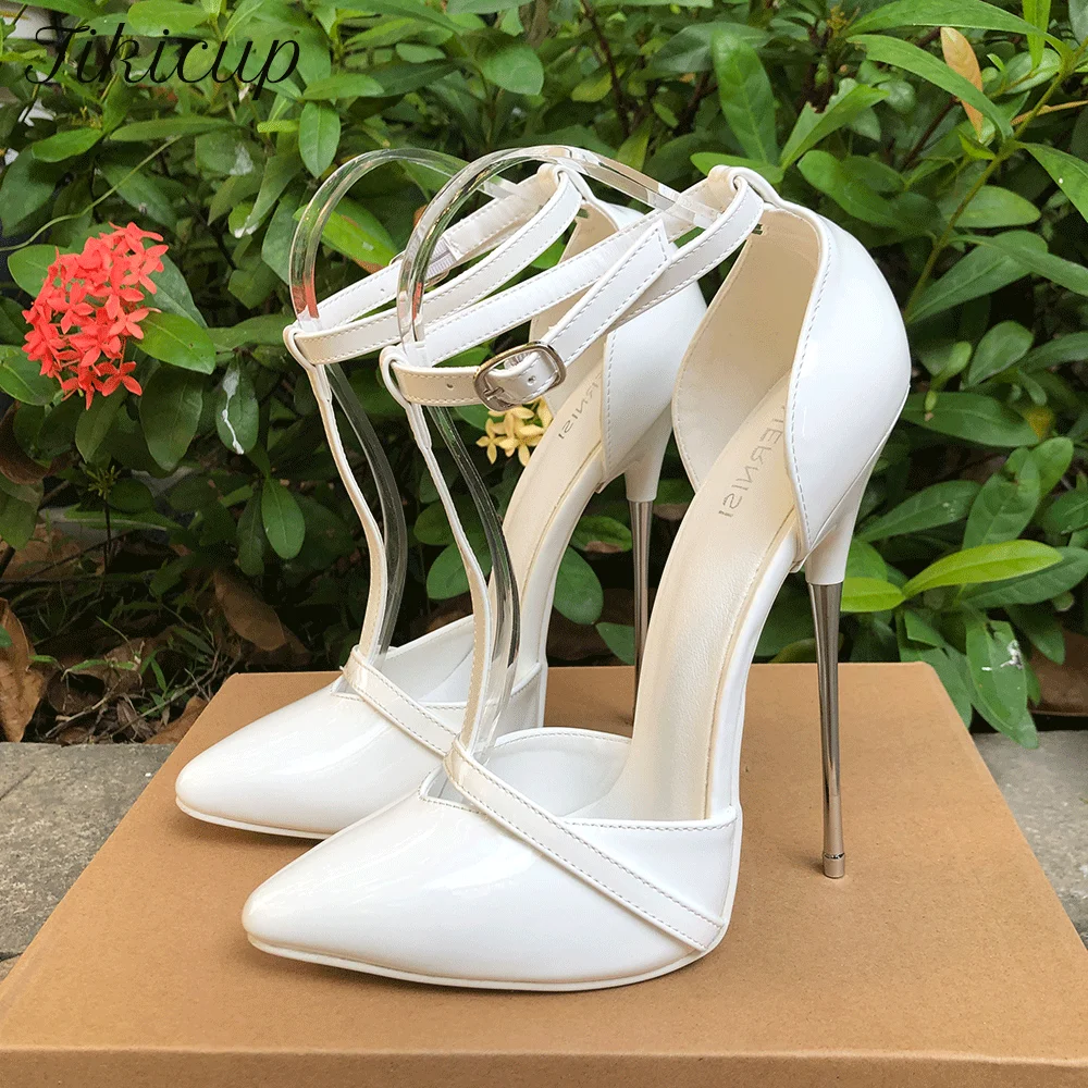 New Factory Customize All White 16cm Extreme Metal High Heels Strap Stilettos Pumps Sexy Fetish Show Man Unisex Shoes Red Black