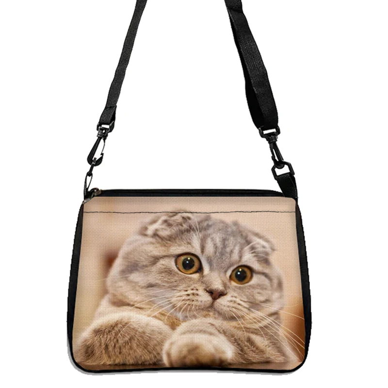 Cute Persian/Siamese Cat Handbags for Travel Scottish British Cat Messenger Bag Kitten Shoulder Bag Crossbody Bag