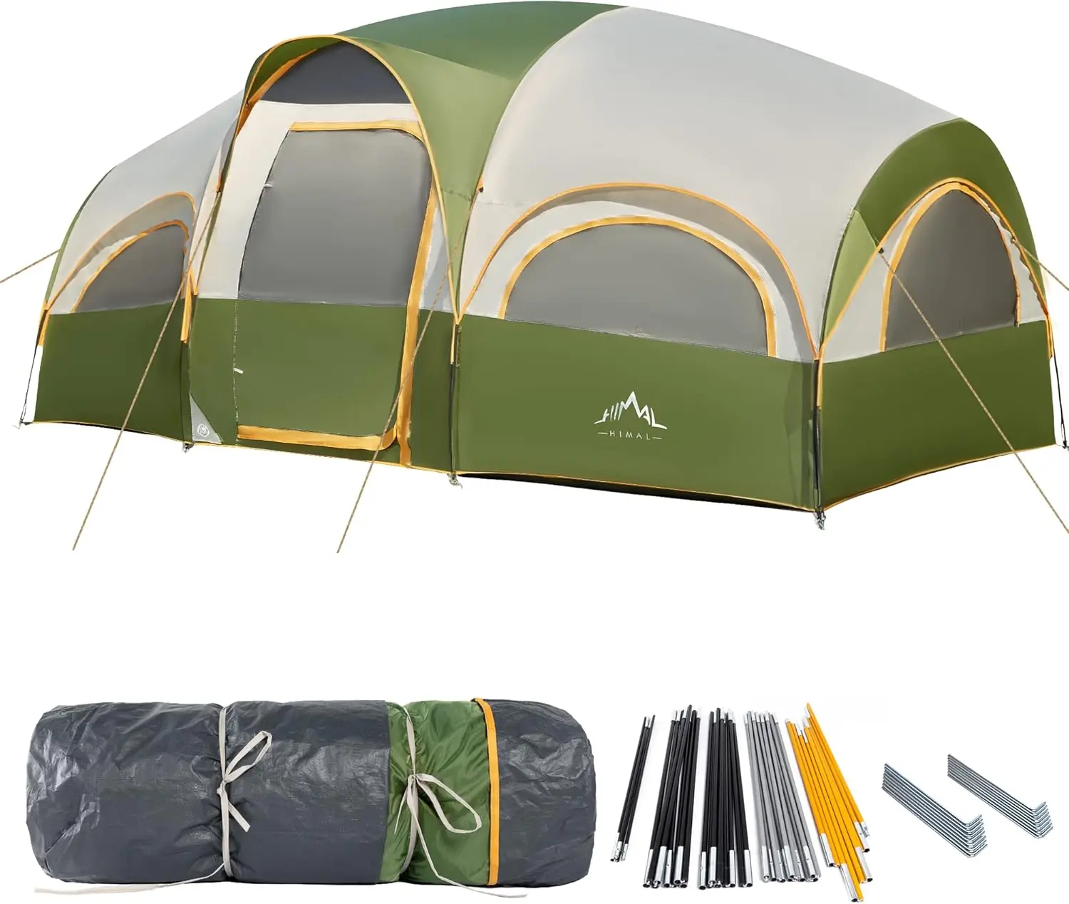 

8 Person Tent for Camping, Waterproof Windproof Family Tent with Rainfly, Divided Curtain Design for Privacy Space, Portable