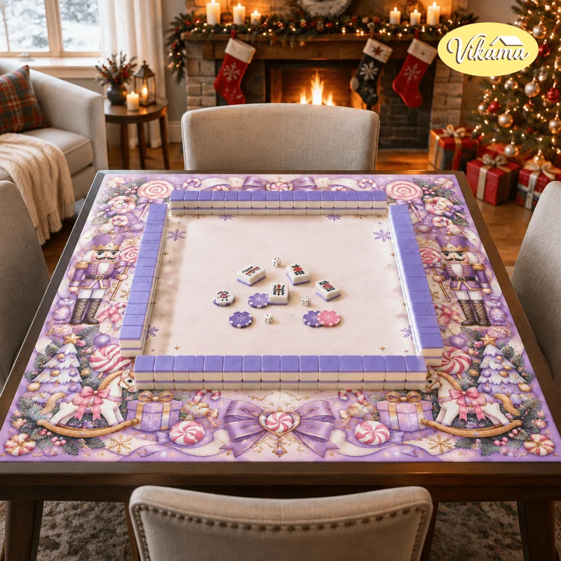 VIKAMA Christmas Purple Nutcracker Mahjong Mat Non Slip Foldable Table Cover for Dining Room Family Game Night Holiday Decor