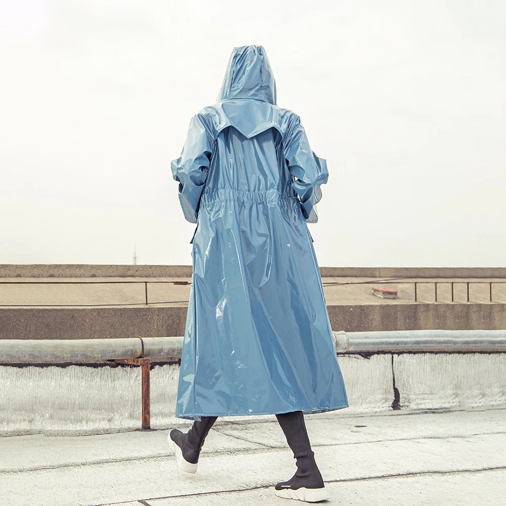 Imagem -04 - Impermeável Capas de Chuva Mulheres Equitação Poncho Luxo Longo Cabolsa de Chuva Caminhadas ao ar Livre Passeio Feminino Moda Capa de Chuva Viagem Preto