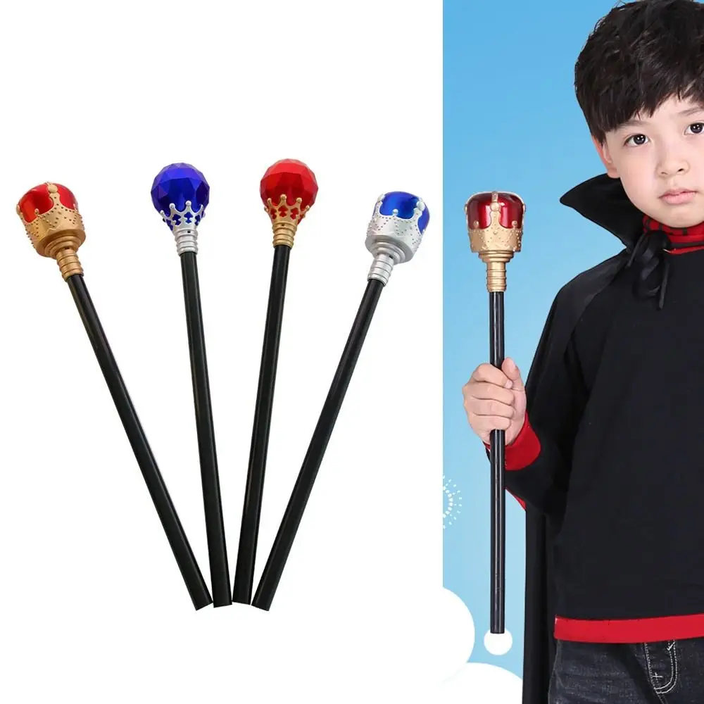 Durable Plastic King Queen Scepter Red/Blue Performance Princess Prince Cane Halloween Dress Up Cosplay Props Hand Wand Boy