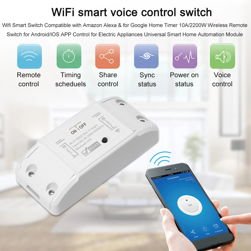 Tuya WiFi 10A/2200W مفتاح ذكي مفتاح بالتحكم عن بعد الموقت APP التحكم الموقت المشترك أمازون أليكسا جوجل مساعد