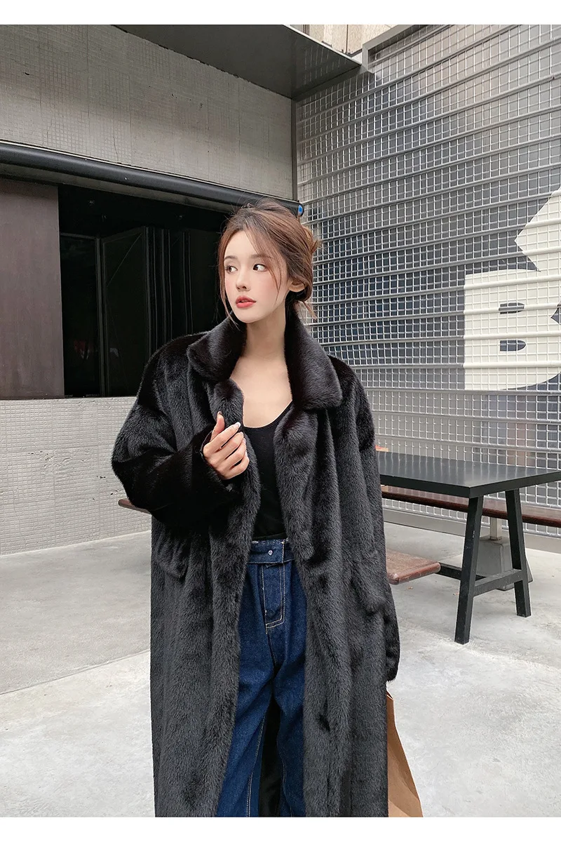 Winter Extra Long Imitation Fur Coat Thickened Mink Velvet Fur Coat Sit Collar Loose Fluffy Coat