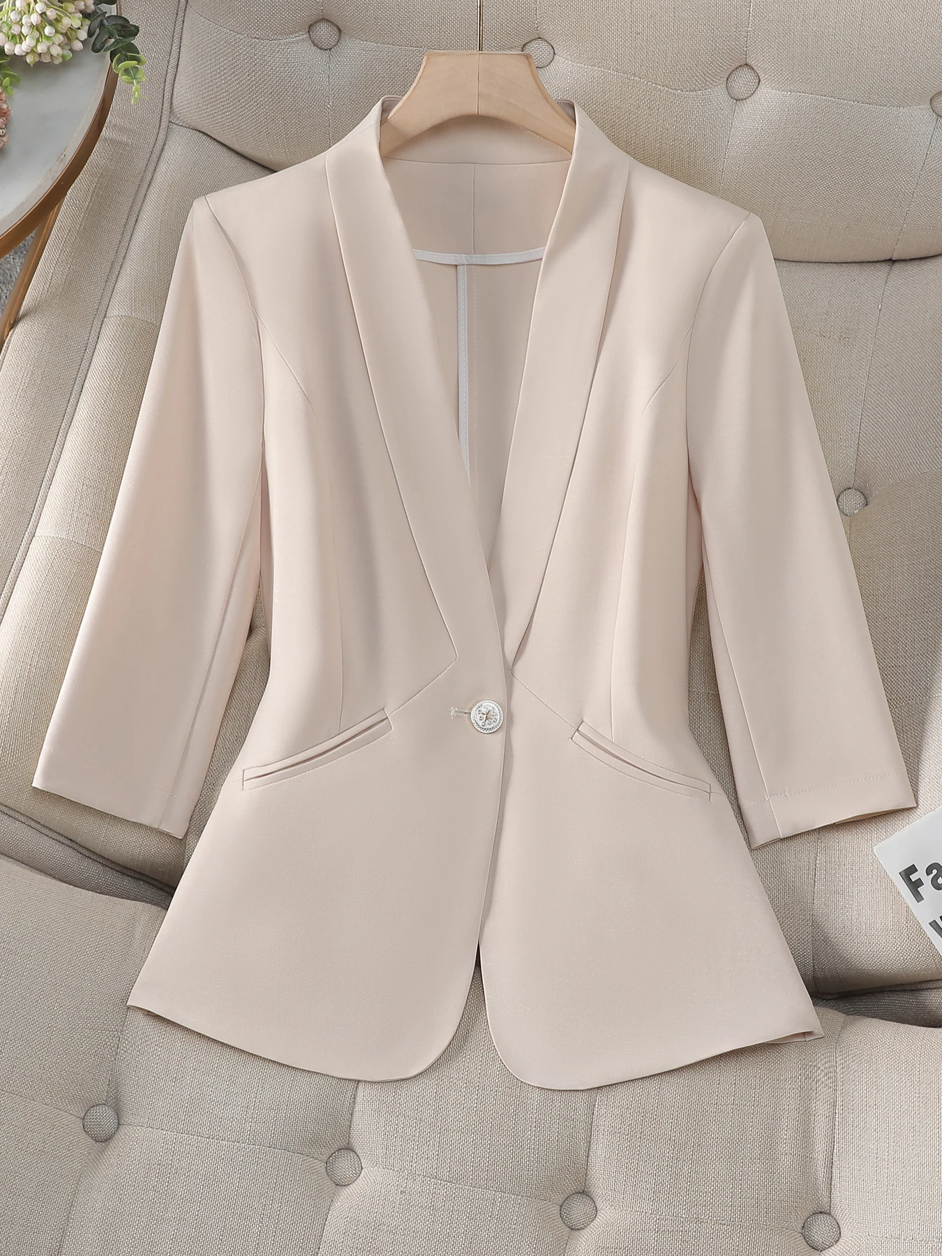 Dames abrikozenblazer 3/4 mouw slim fit kantoor casual jas elegante effen kleur werkkleding