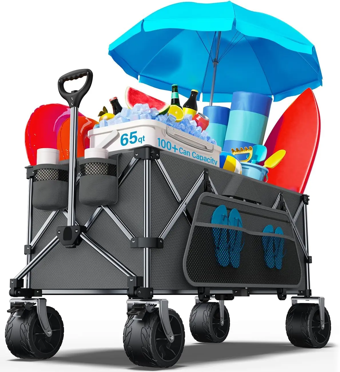 

Collapsible Wagon, 440lbs Wagons Carts Foldable with Big Wheels, Heavy Duty Utility Folding Wagon for Garden Camping Grocery Bea