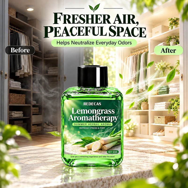 50ml Lemongrass Aroma Diffuser - Fresh Scent for Car, Closet, Bedroom, Bathroom & Home, Eliminates Odors, Refreshing Atmosphere
