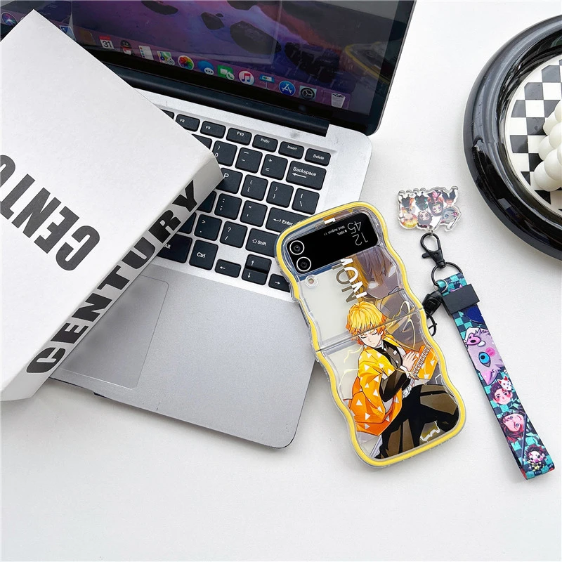 Cute Cartoon Japan Anime Demon Slayer Phone Case For Samsung Galaxy Z Flip 7 6 5 Hard TPU Cover For Z Flip 4 3 With lanyard - view 4